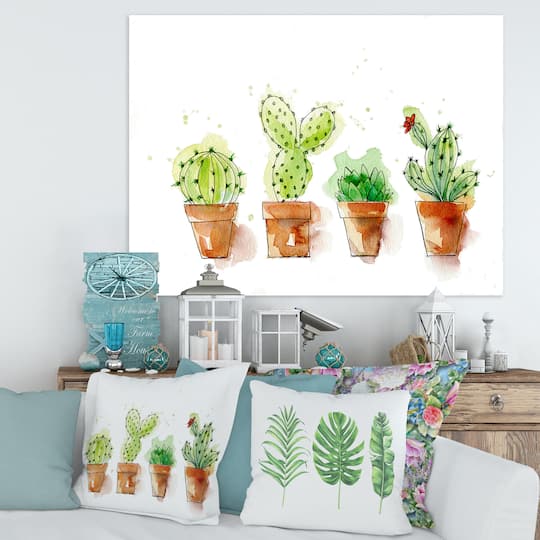 Designart - Cacti In Ceramic Pots In Gentle Tones I